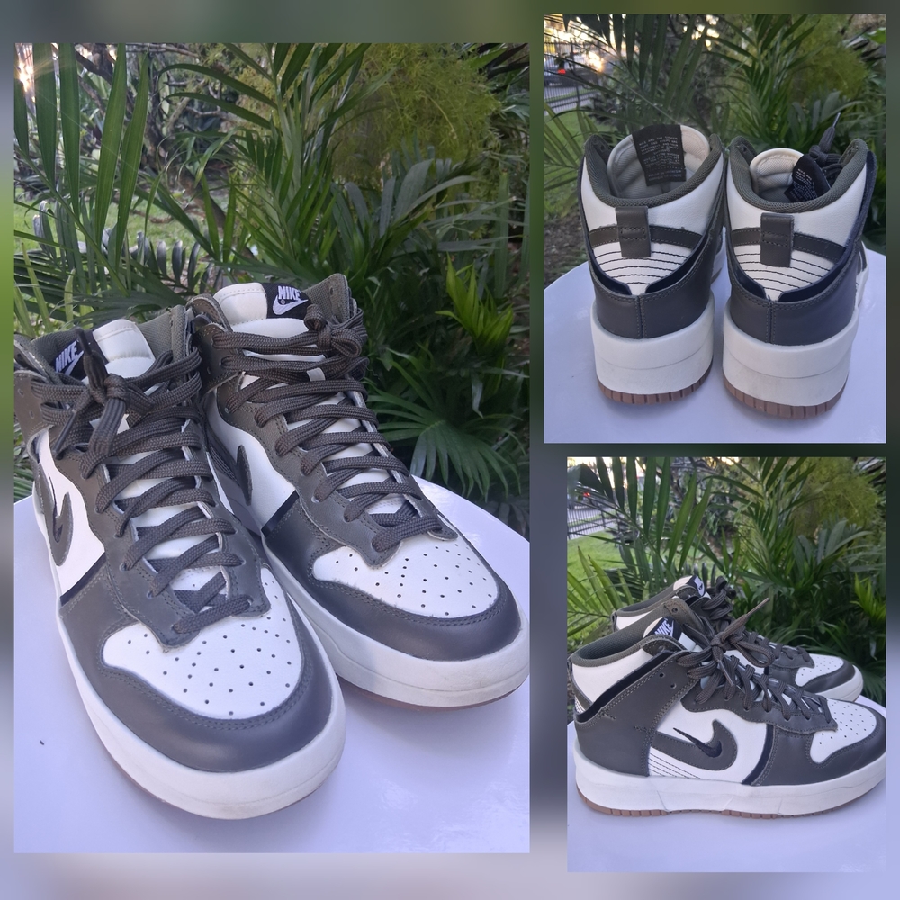 🔥NIKE DUNK High-Top Sneakers Casual OLIVE Green/CHARCOAL/ White Size 8 EUC